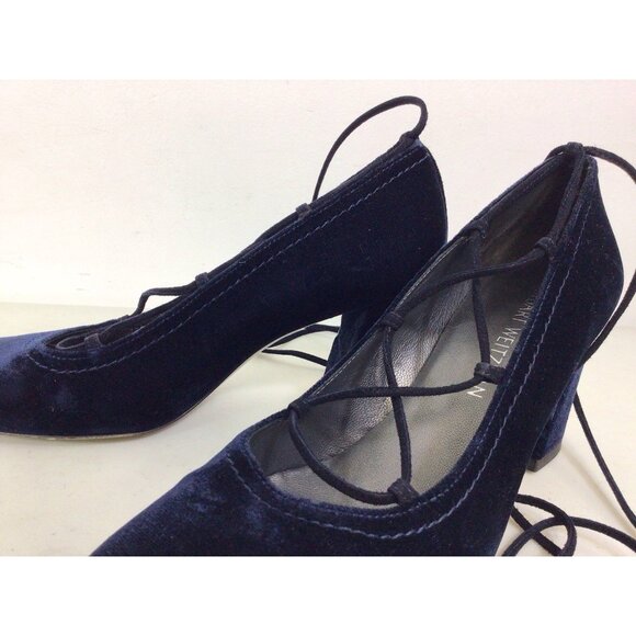 Stuart Weitzman Blue Velvet Heels Lace Up Womens 9 - Picture 5 of 10